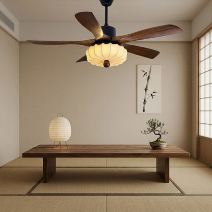 Lotus Ceiling Fan with Light – 5-Blade Wood Lantern Shade LED Remote Fan | Stuberlighting