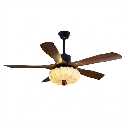 Lotus Ceiling Fan with Light – 5-Blade Wood Lantern Shade LED Remote Fan | Stuberlighting