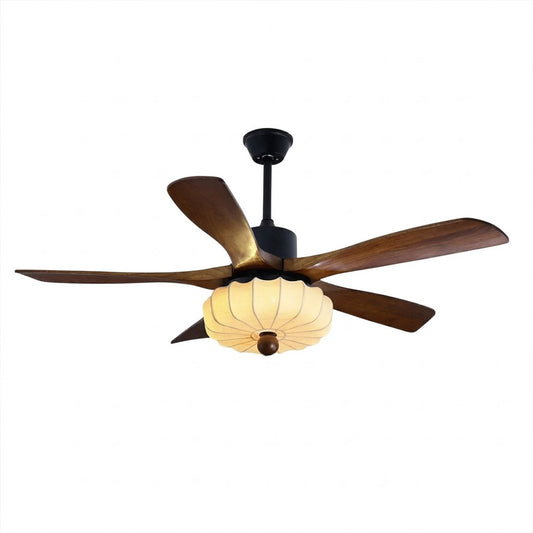 Lotus Ceiling Fan with Light – 5-Blade Wood Lantern Shade LED Remote Fan | Stuberlighting