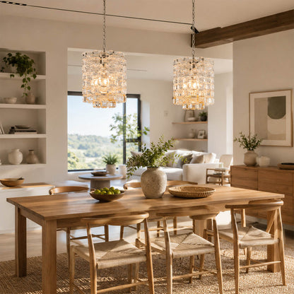 Lucia Murano chandelier dining room walnut table 6 seater mid century 1960s vintage Italian elegant warm glow lifestyle interior