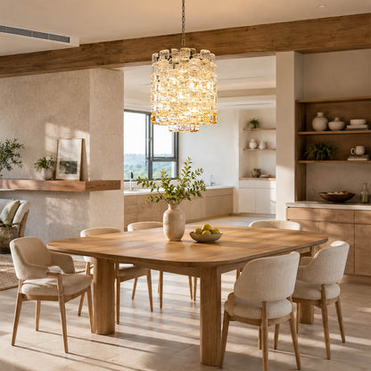 Lucia Poliarte style interlocking Murano chandelier Italian mid century 1960s living room vintage modern walnut leather warm glow lifestyle interior