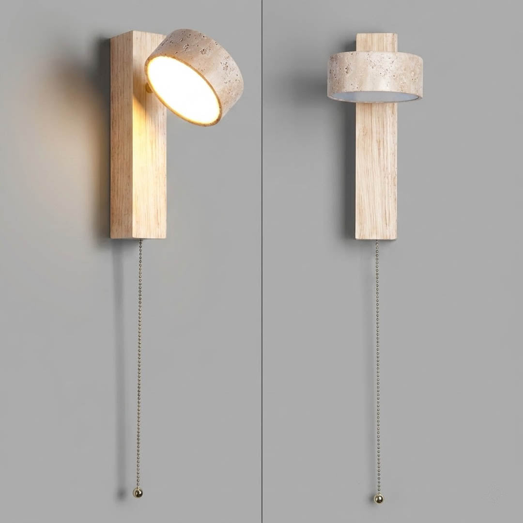 Lumen travertine wall lamp walnut and wood color finish comparison