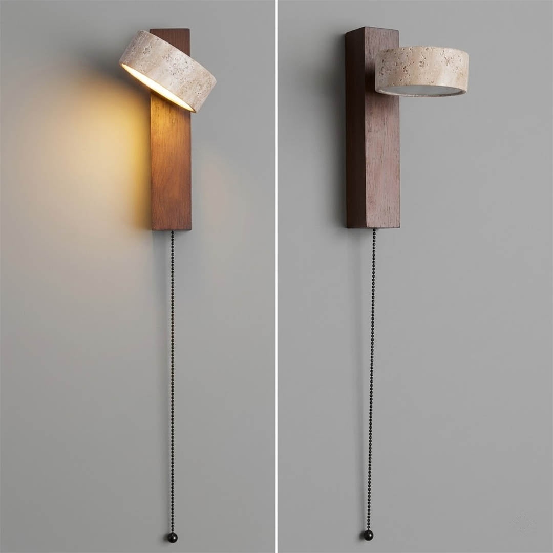 Lumen travertine wall lamp walnut and wood color finish comparison
