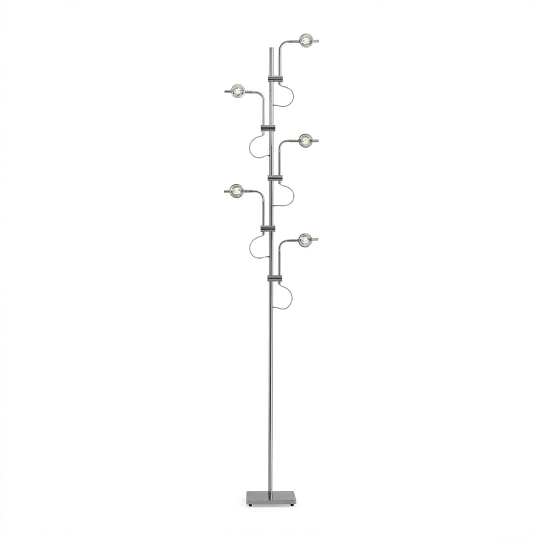 Lumi cordless slim floor lamp 62 inch chrome base transparent glass tube integrated LED minimalist white background