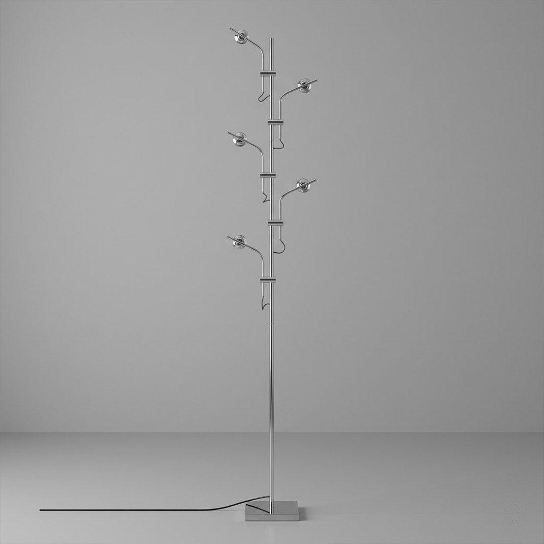 Lumi cordless slim floor lamp 71 inch tall chrome base transparent glass tube integrated LED minimalist white background
