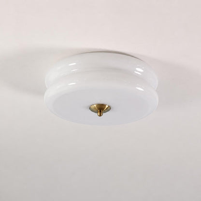 Lumiere deco ceiling light gold white ribbed glass tiered shade art deco 1920s vintage flush mount white background front view