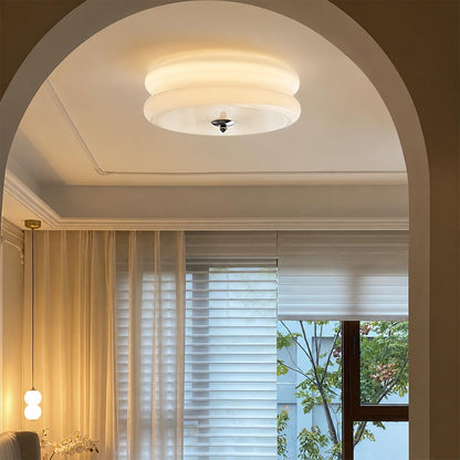 Lumiere deco ceiling light hallway corridor low ceiling flush mount slim ribbed glass art deco warm American home lifestyle interior