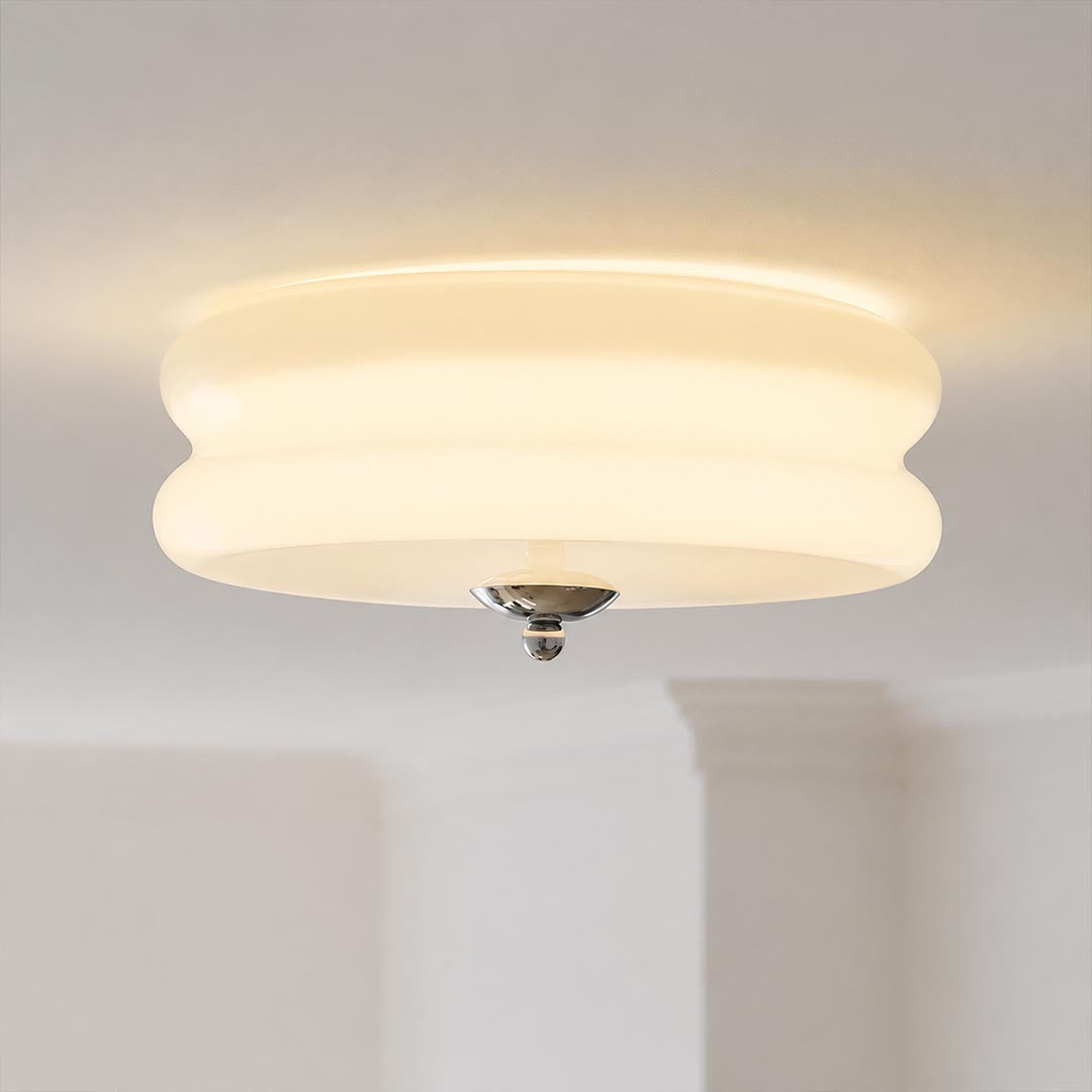 Lumiere deco ceiling light tiered stepped disc art deco geometric structure ribbed glass 1920s design detail close up unique