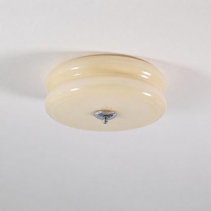 Lumiere deco ceiling light chrome beige ribbed glass tiered shade art deco vintage flush mount white background front view