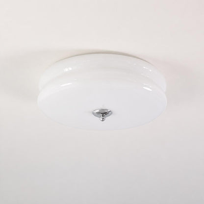 Lumiere deco ceiling light chrome white ribbed glass tiered shade art deco vintage flush mount white background front view
