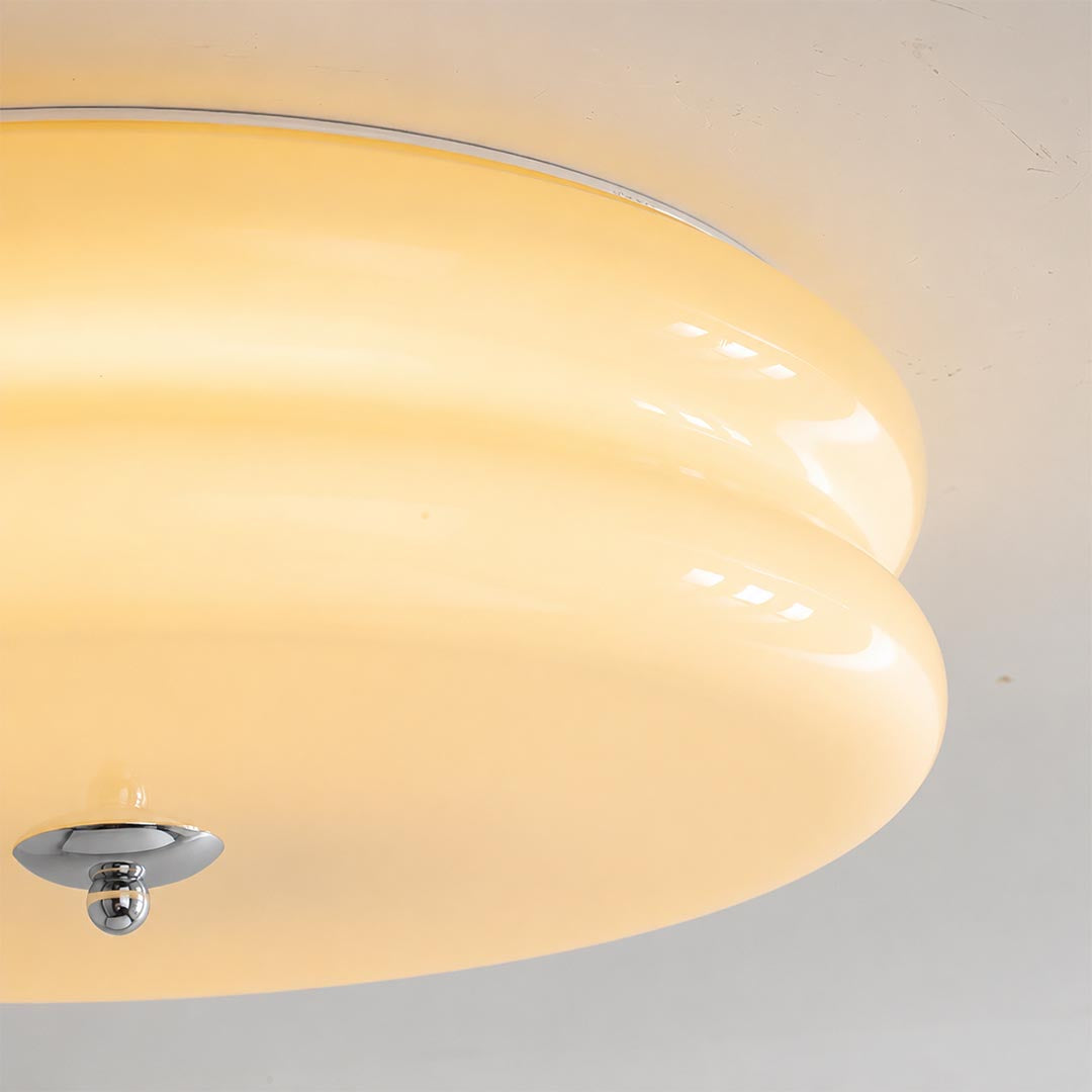 Lumiere deco ceiling light gold chrome metal frame finish art deco band detail close up quality hardware