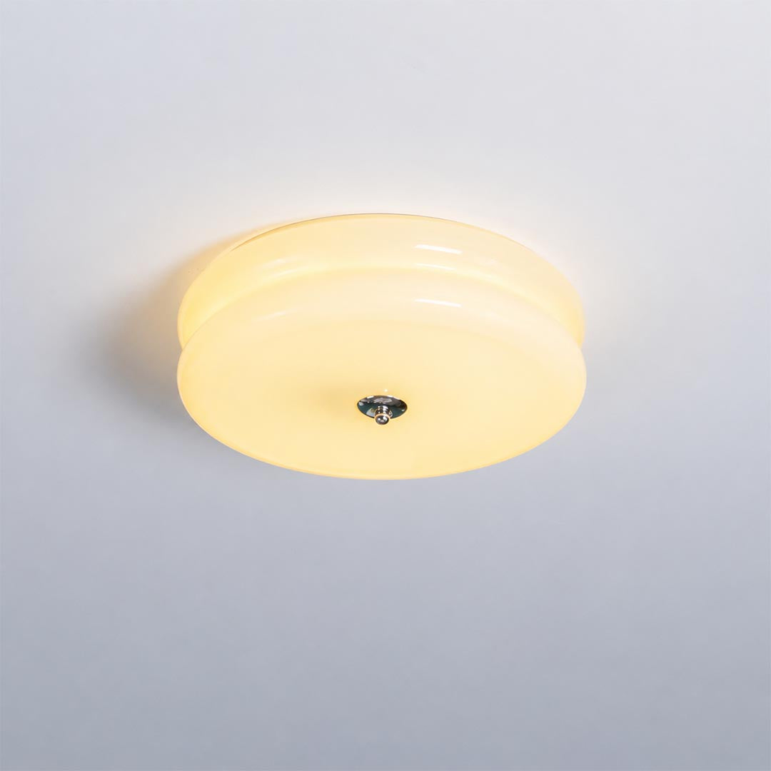Lumiere deco ceiling light illuminated warm 3000K glow ribbed glass shade art deco vintage cozy evening mood detail close up