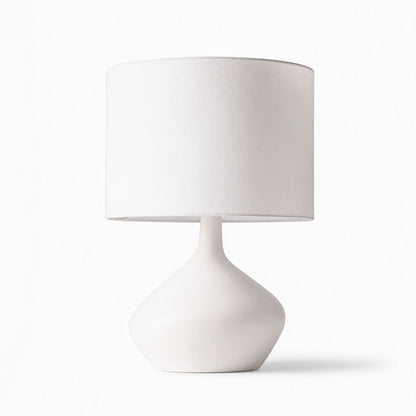 Terra ceramic table lamp white ceramic base white fabric shade handcrafted minimalist white background front view