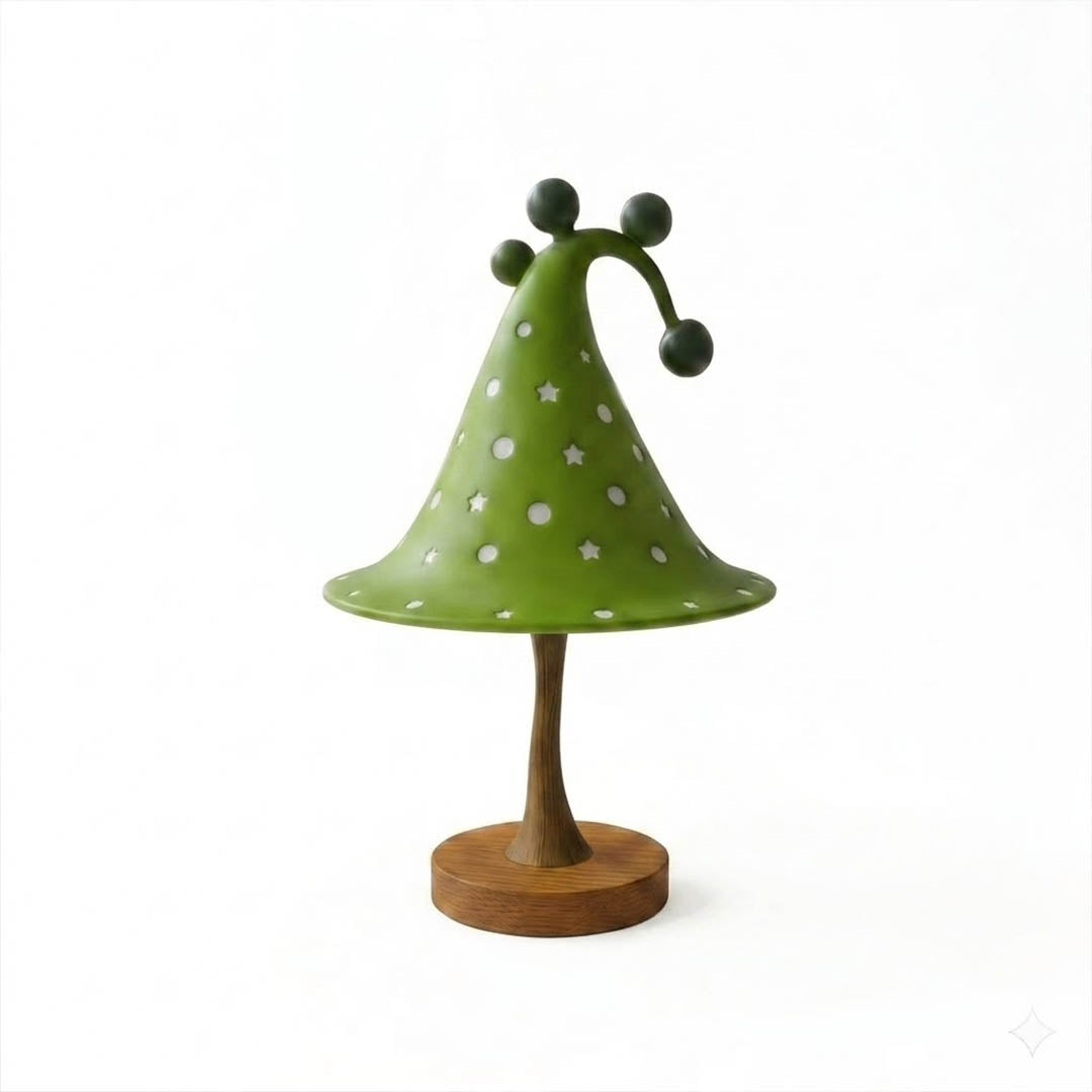 Luna celestial star table lamp forest green resin shade star apertures white background