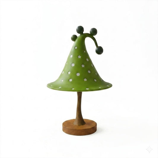 Luna celestial star table lamp forest green resin shade star apertures white background
