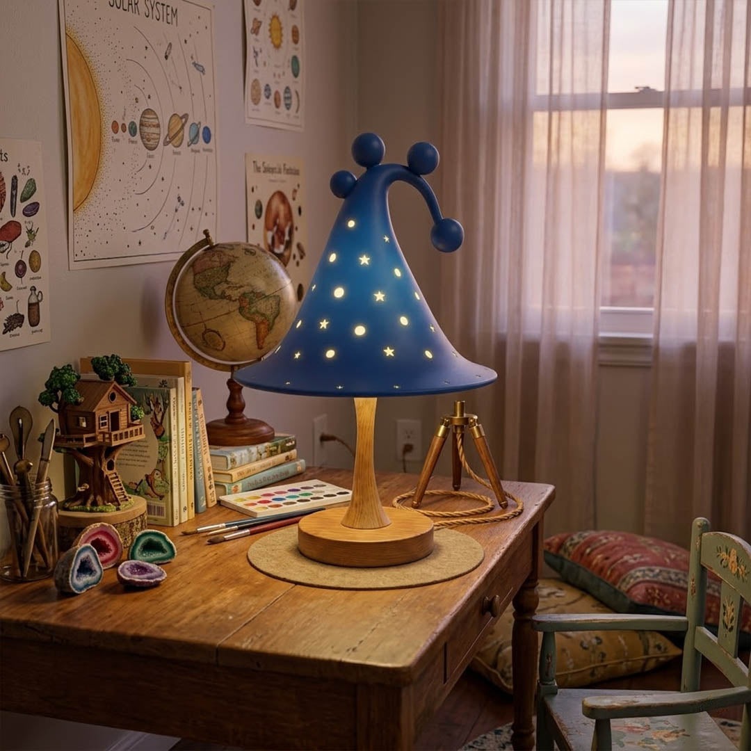 Luna table lamp star projection pattern on bedroom wall night magical celestial glow soft light