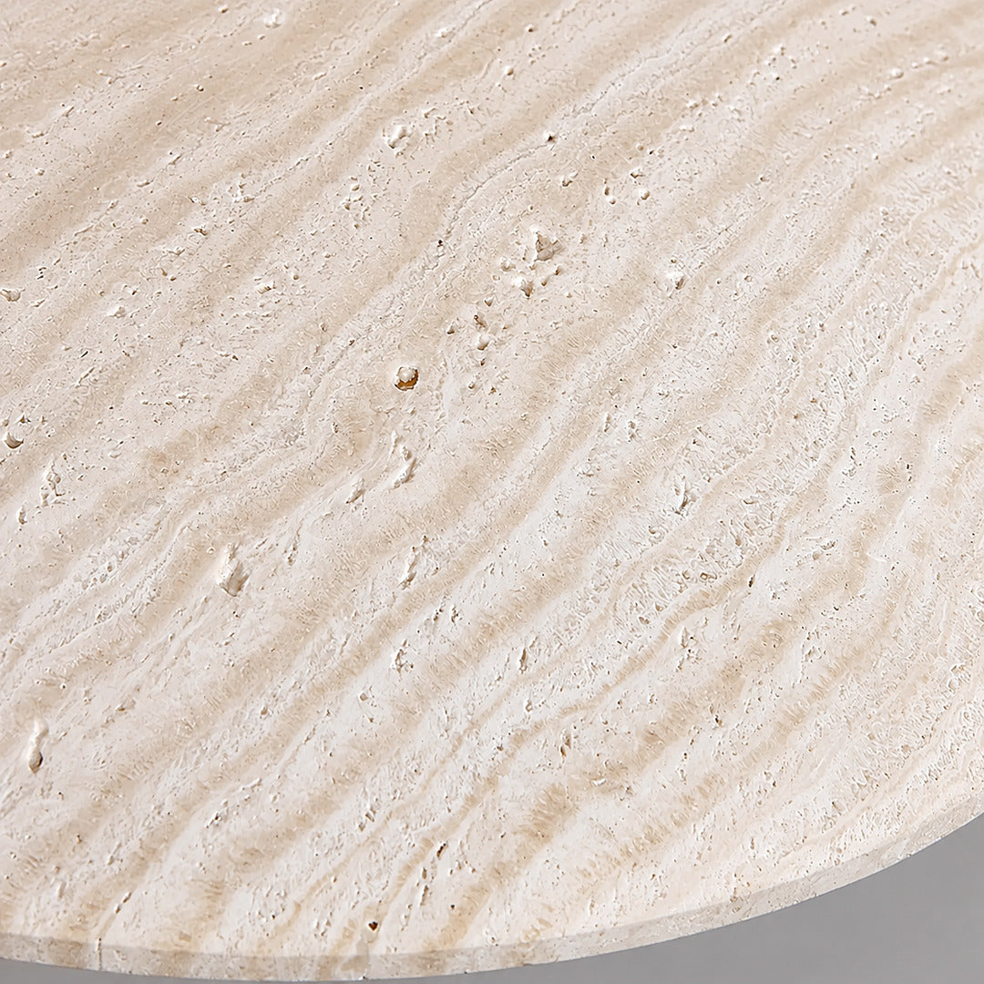 Luna wood travertine pendant light yellow travertine stone veining porous texture detail close up unique