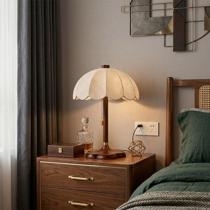 Lyon French vintage table lamp on bedside nightstand warm reading glow lifestyle bedroom interior