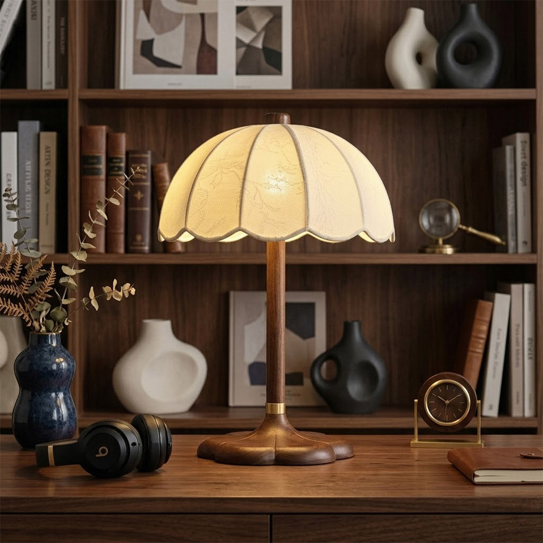 Lyon French vintage table lamp on bedside nightstand warm reading glow lifestyle bedroom interior