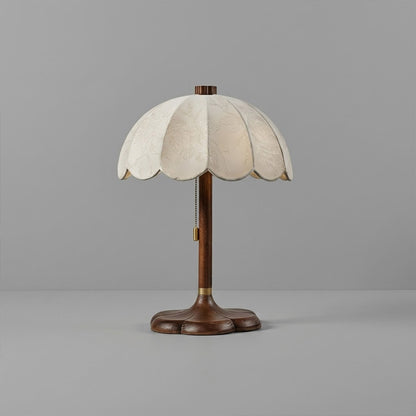 Lyon French vintage table lamp wood base printed fabric shade reading lamp art deco white background