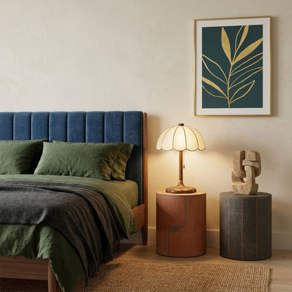Lyon French vintage table lamp on bedside nightstand warm reading glow lifestyle bedroom interior