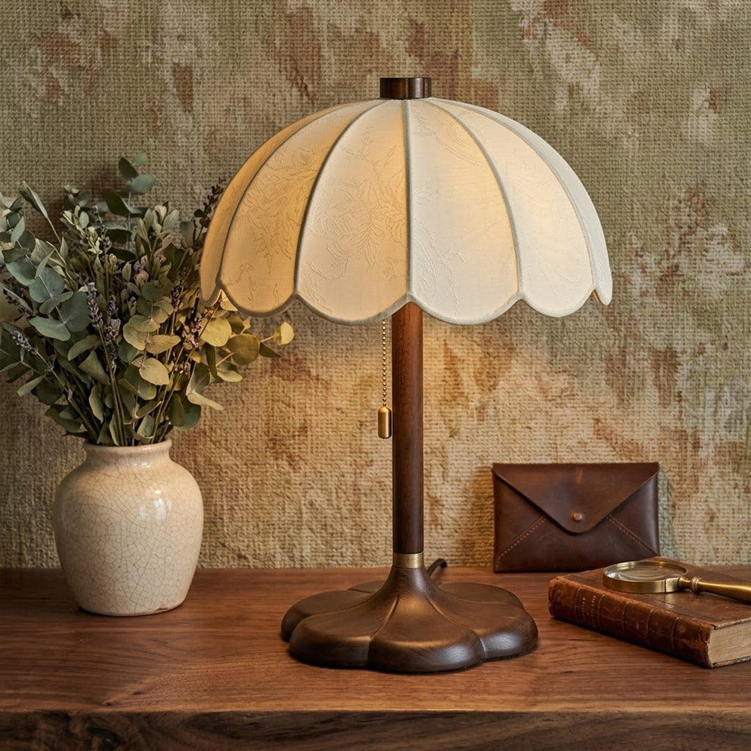 Lyon French vintage table lamp on bedside nightstand warm reading glow lifestyle bedroom interior