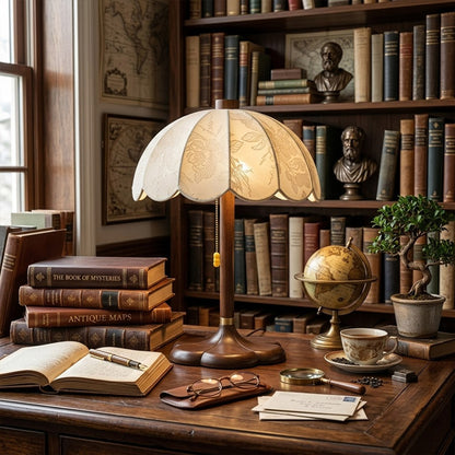 Lyon French vintage table lamp on bedside nightstand warm reading glow lifestyle bedroom interior