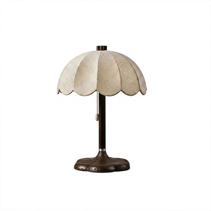 Lyon French vintage table lamp wood base printed fabric shade reading lamp art deco white background
