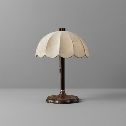 Lyon French vintage table lamp wood base printed fabric shade reading lamp art deco white background
