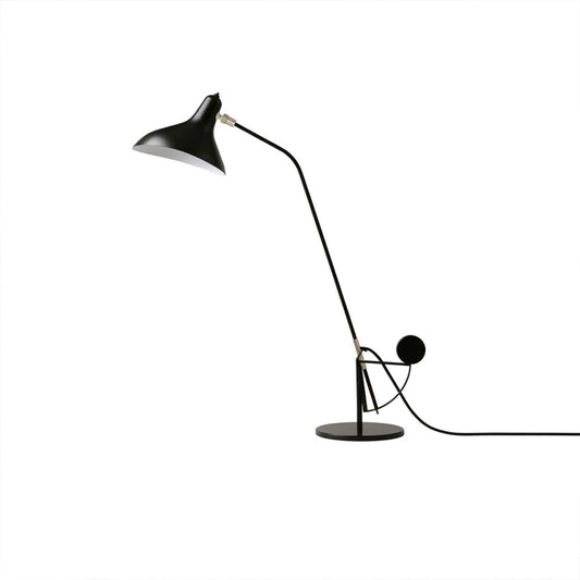 Lyra mid century articulated table lamp matte black steel arm pivoting reflector 31 inch tall white background front view