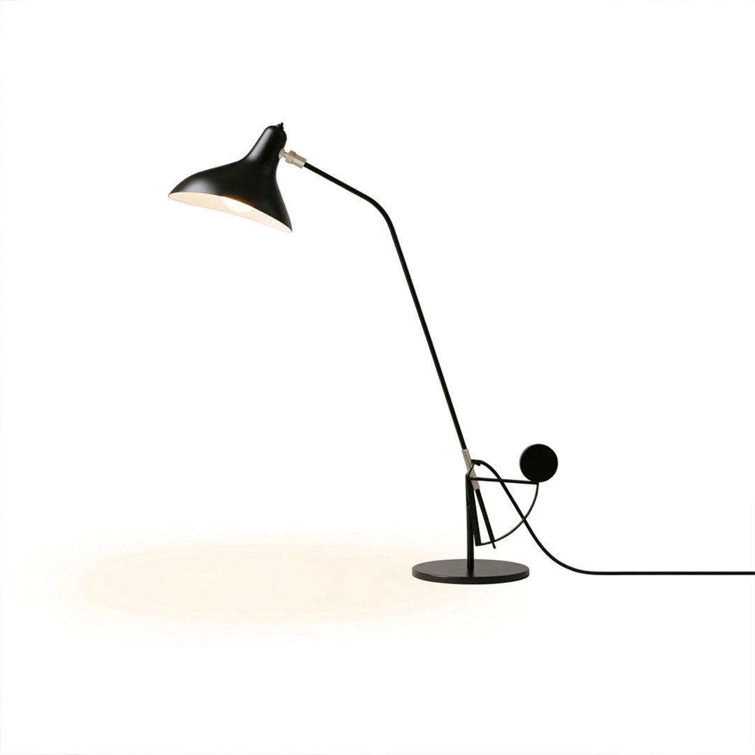Lyra mid century articulated table lamp matte black steel arm pivoting reflector 31 inch tall white background front view