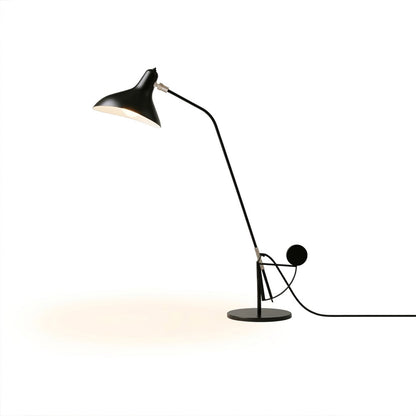 Lyra mid century articulated table lamp matte black steel arm pivoting reflector 31 inch tall white background front view