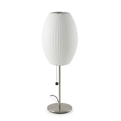 Maeve tall chrome faux silk console lamp Model A 29 inch tall mid century modern white shade chrome base white background