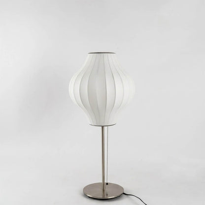 Maeve tall chrome faux silk console lamp Model C 26 inch medium high mid century modern white shade chrome base white background