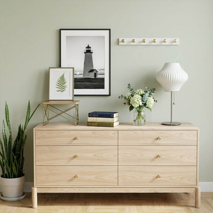 Maeve tall chrome console lamp Mid Century modern living room Eames era furniture warm Edison glow architectural luxury interior
