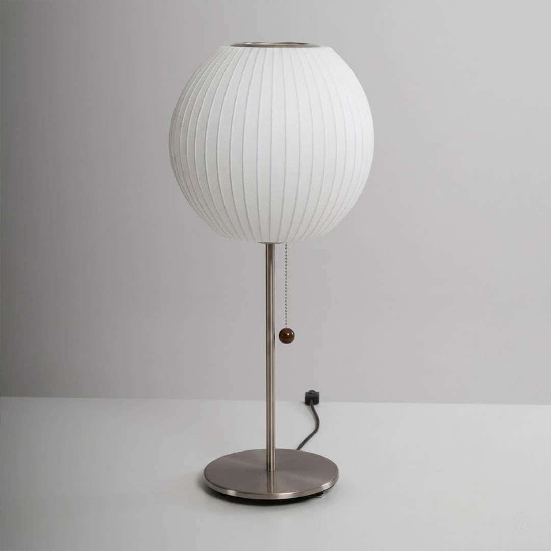 Maeve tall chrome faux silk console lamp Model B 24 inch standard mid century modern white shade chrome base white background