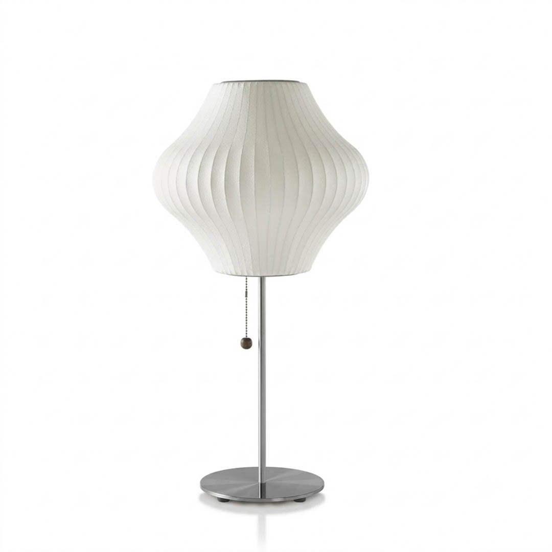 Maeve tall chrome faux silk console lamp Model C 26 inch medium high mid century modern white shade chrome base white background