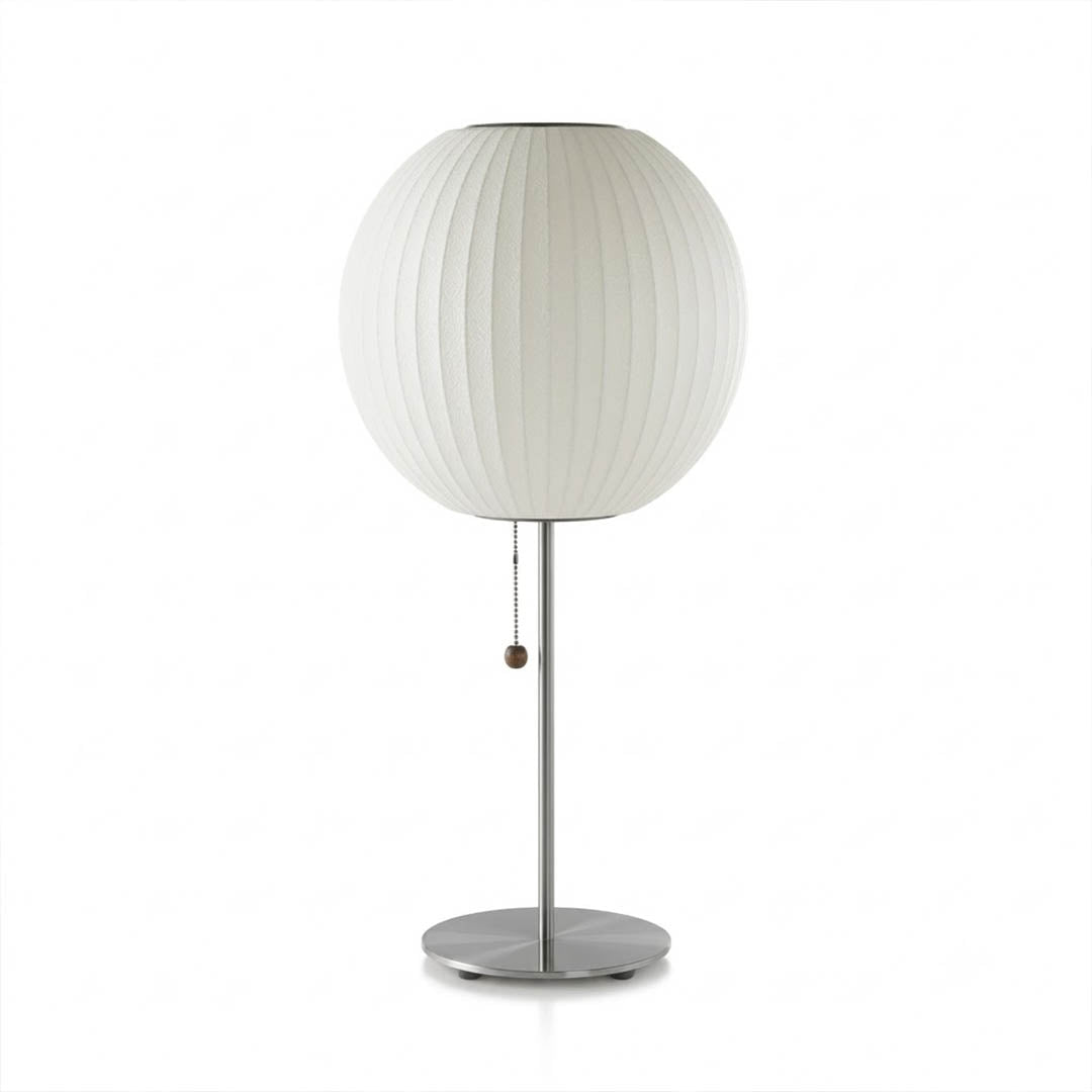 Maeve tall chrome faux silk console lamp Model B 24 inch standard mid century modern white shade chrome base white background