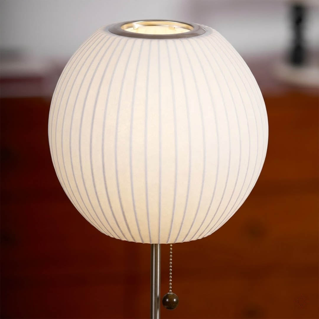 Maeve faux silk polymer shade illuminated warm soft glow diffuse light close up detail mid century quality material