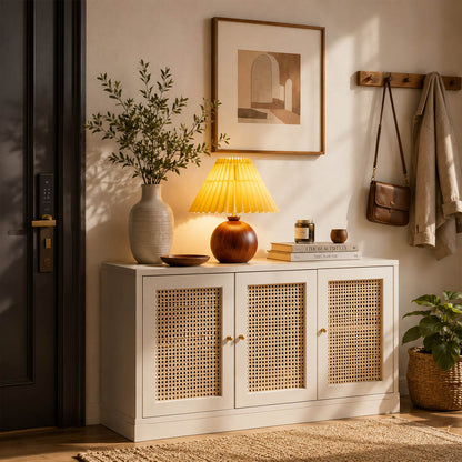 Mame table lamp small modern entryway foyer console welcome small compact wooden khaki fabric wabi sabi Japanese inspired warm ambient hospitality elegant lifestyle interior American home