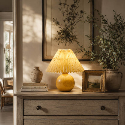Mame table lamp small modern entryway foyer console welcome small compact wooden khaki fabric wabi sabi Japanese inspired warm ambient hospitality elegant lifestyle interior American home
