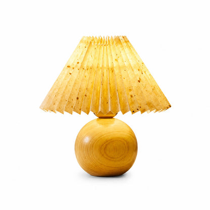 Mame table lamp small wooden base khaki fabric drum shade model B style 9.8 inch cube proportion wabi sabi Japanese inspired cute bedside vintage warm cozy alternative pattern white background