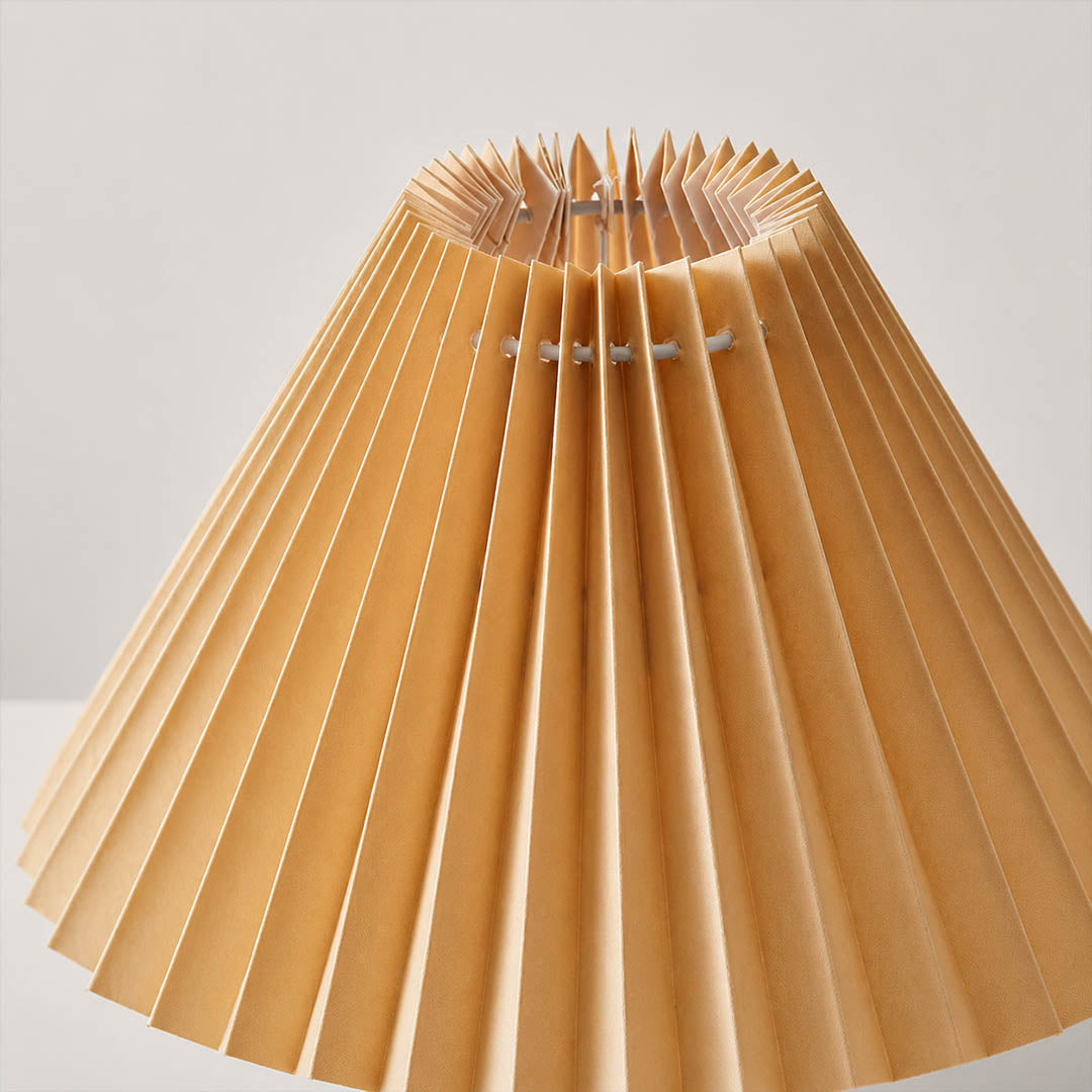 Mame table lamp 2 shade styles model A model B side by side comparison small wooden base khaki fabric cube proportion Japanese inspired reference