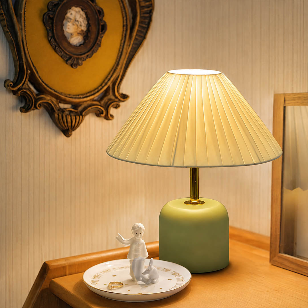 Marea ceramic table lamp study reading nook etched ceramic fabric shade warm glow classic American home lifestyle interior