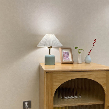 Marea ceramic table lamp living room side table etched ceramic fabric shade warm glow classic coastal American home lifestyle interior styled