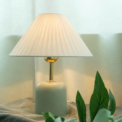 Marea ceramic table lamp living room side table etched ceramic fabric shade warm glow classic coastal American home lifestyle interior styled