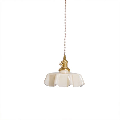 Margaux pleated glass mini pendant Beige brass stem French vintage Boudoir 9.8 inch warm neutral white background