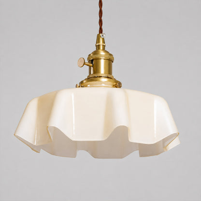 Margaux pleated glass mini pendant Beige brass stem French vintage Boudoir 9.8 inch warm neutral white background