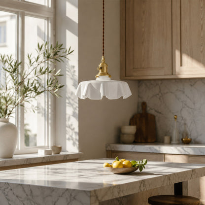 Margaux White pleated glass pendant French vintage dining room elegant Parisian inspired warm Edison glow interior
