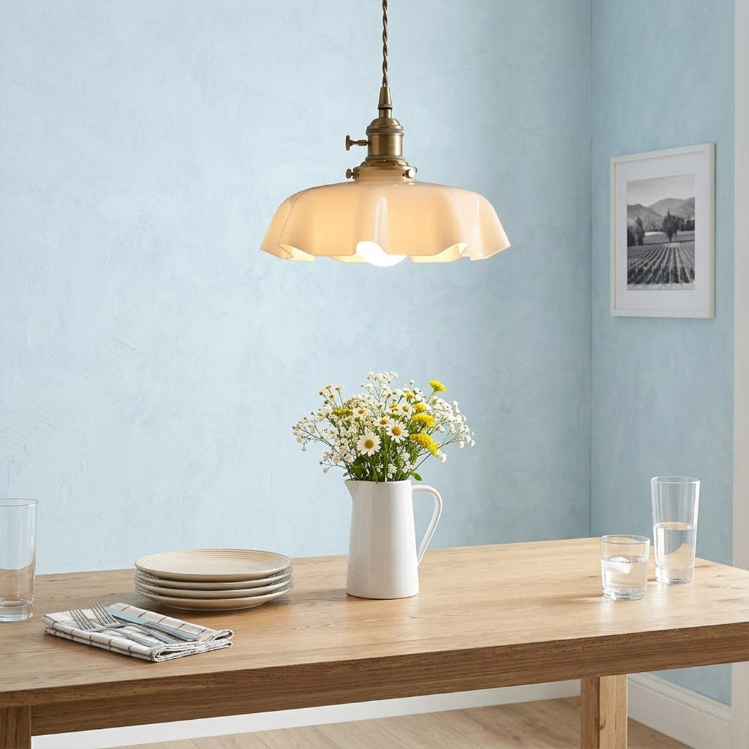 Margaux White pleated glass pendant French vintage dining room elegant Parisian inspired warm Edison glow interior